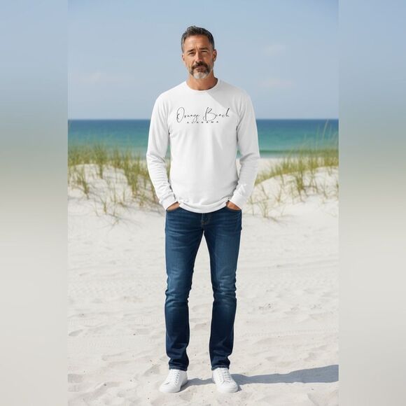 EUC Island Beach Men’s White Long Sleeve Moisture Wicking Shirt Orange Beach XXL - Picture 1 of 5